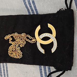 New unbranded double c necklace, fold stainless steel with rhinestones.